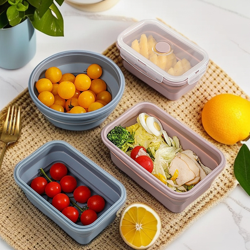 Collapsible Silicone Food Storage Container Set – 3-Pack Leakproof Bento Lunch Boxes with Lids