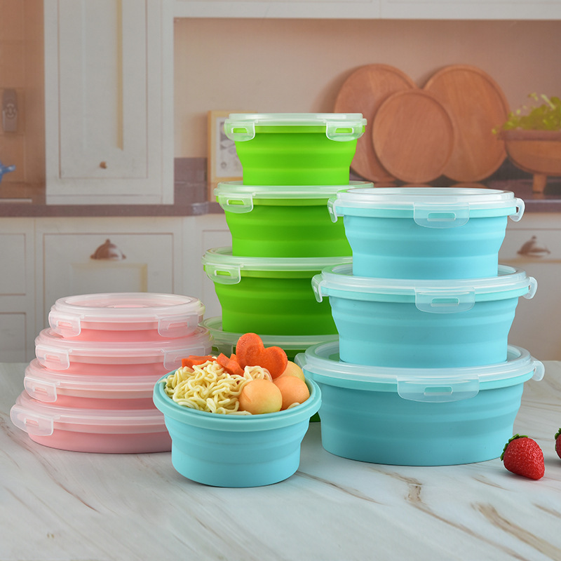 Collapsible Silicone Food Storage Container Set – 4 Pack BPA-Free, Microwave Safe Lunch Boxes