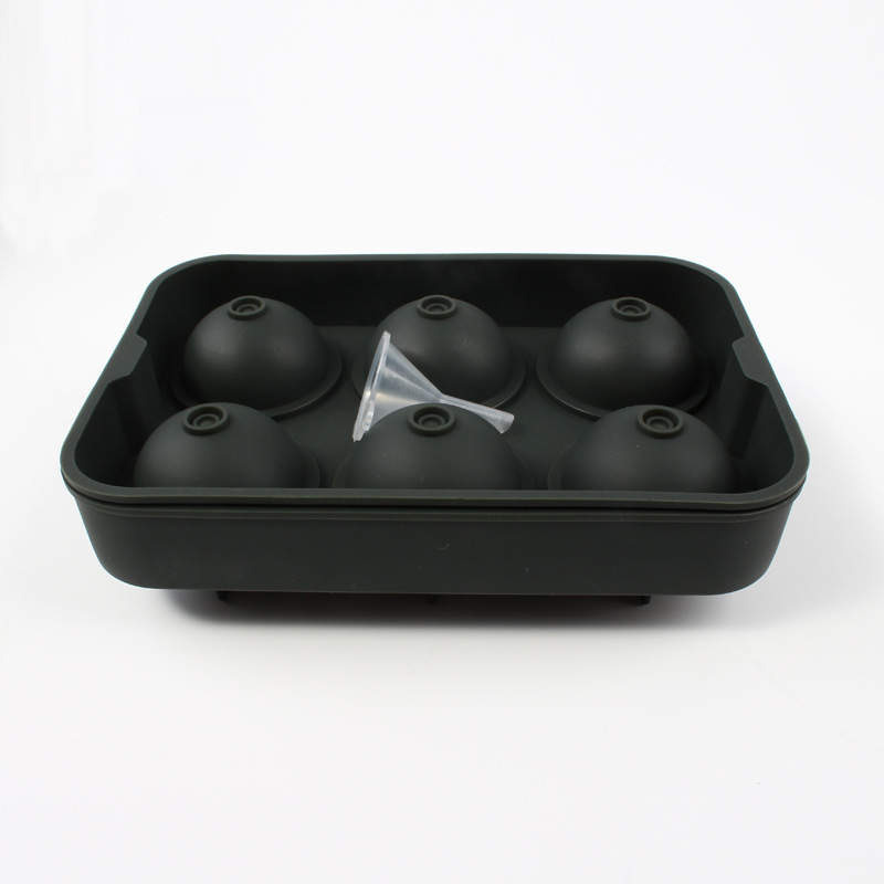 Silicone Ice Cube Tray Set – 6 Large Sphere & 6 Square Ice Molds with Funnel and Ice Tongs