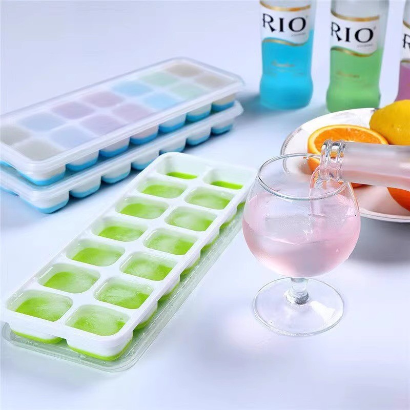 Silicone Bottom Ice Cube Trays with Lids – Easy Release Stackable Ice Mold Set for Freezer, Baby Food, and Drinks