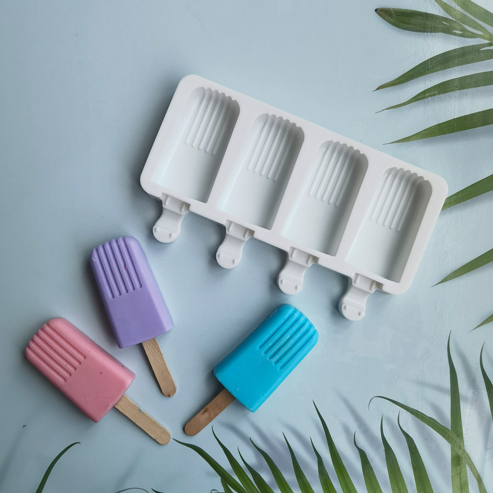 4-Cavity Silicone Popsicle Mold Ice Cream Maker with Stick Holder – Reusable DIY Frozen Treats Mould