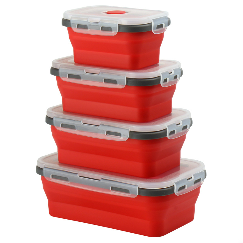 Collapsible Silicone Food Storage Containers with Lids – 4-Piece Stackable Lunch Box Set for Meal Prep & Travel