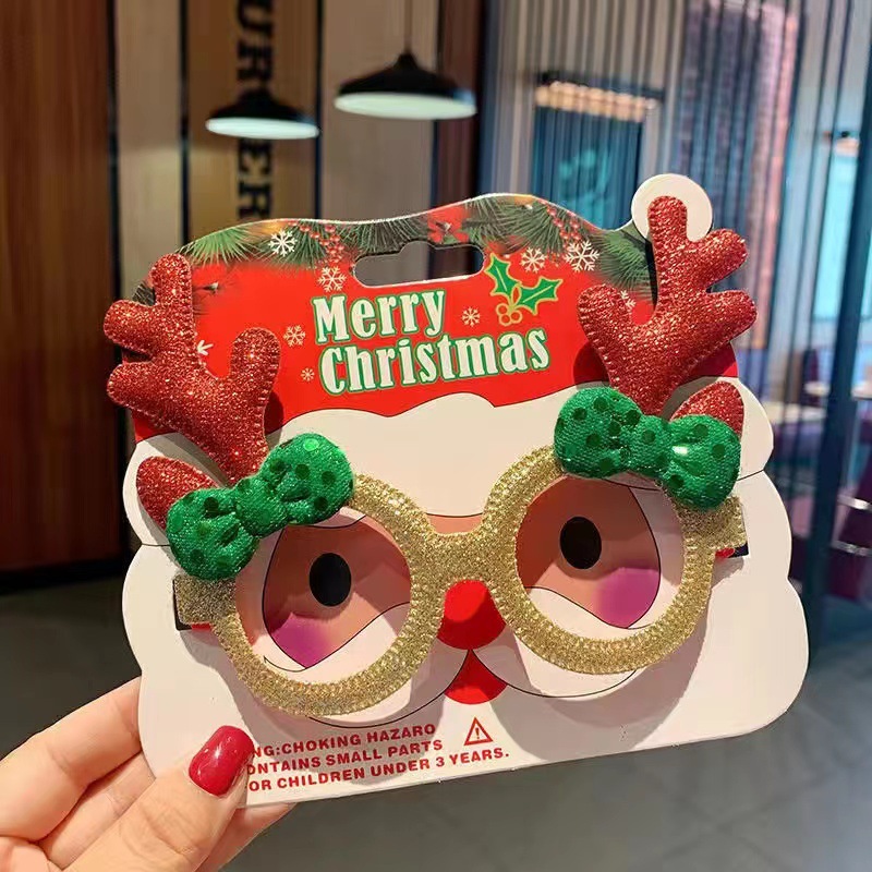 Christmas Party Glasses – Glitter Reindeer Antler Glasses with Bows for Holiday Dress-Up