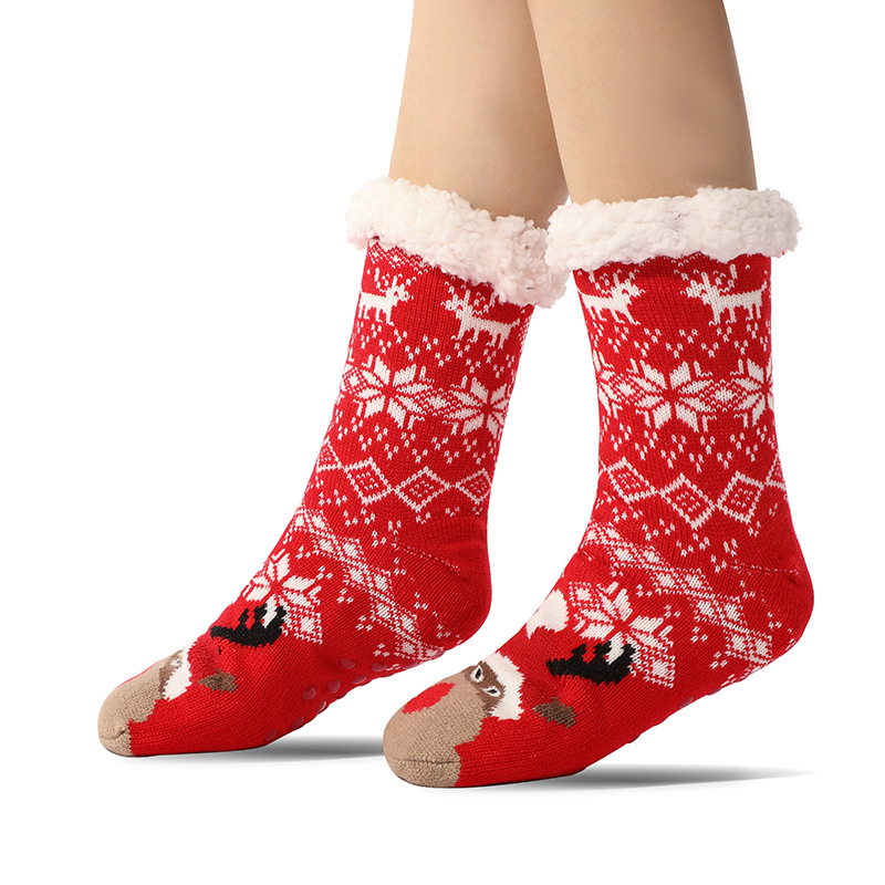 Christmas Fleece Lined Slipper Socks with Anti-Slip Grip