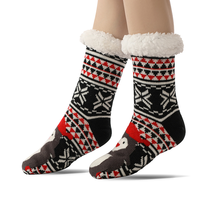 Christmas Fleece Lined Slipper Socks with Anti-Slip Grip