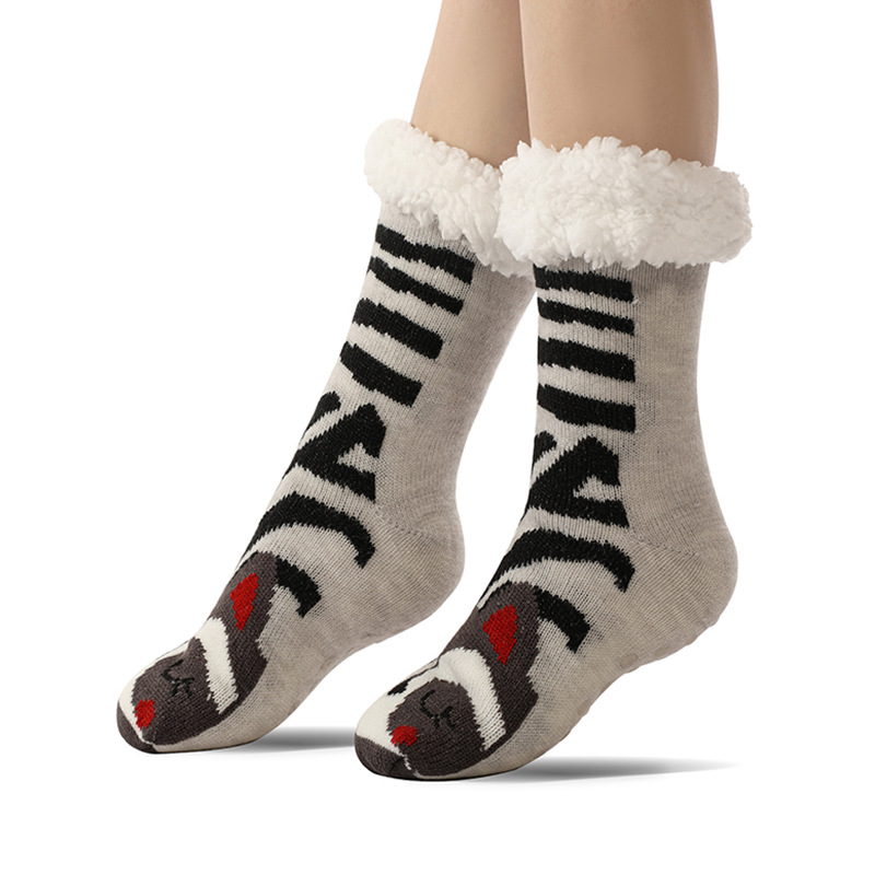 Christmas Fleece Lined Slipper Socks with Anti-Slip Grip