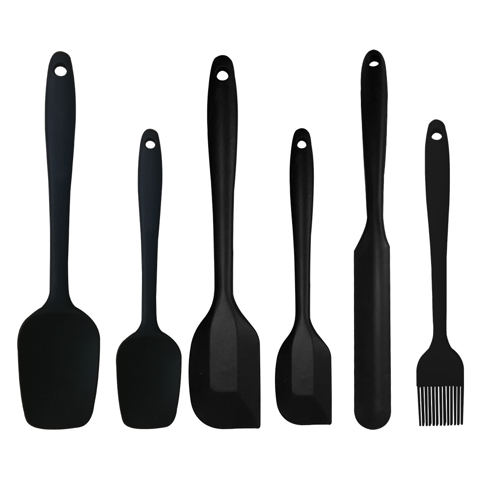 6-Piece Black Silicone Spatula and Basting Brush Set – Heat Resistant & Non-Stick Safe Kitchen Tools