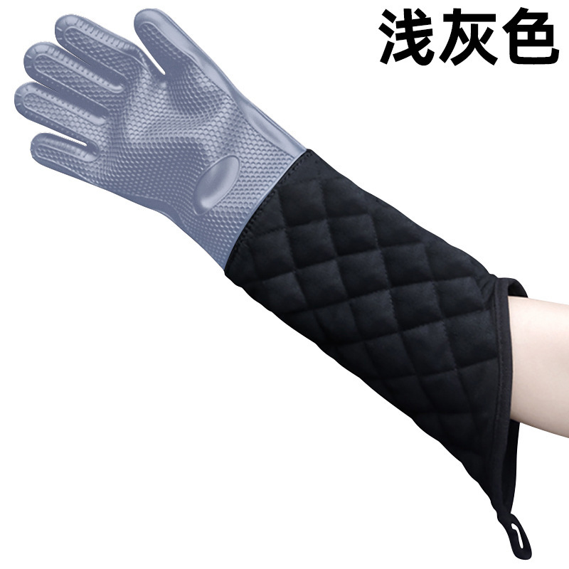 Extended Heat Resistant Oven Gloves – Silicone & Quilted Cotton Long Sleeve Mitts for BBQ, Baking & Kitchen Use
