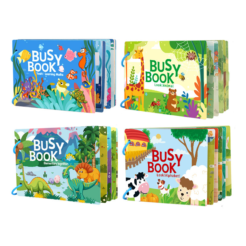 Busy Book for Toddlers – Montessori Learning Binder with Alphabet, Math, Animal & Cognitive Activities (4 Themes)