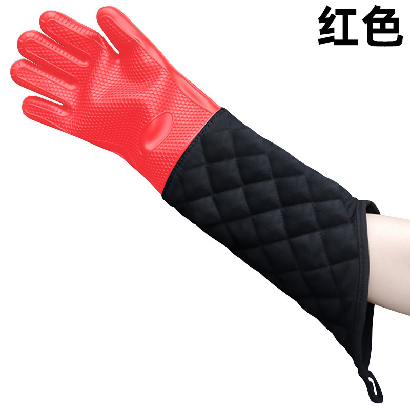 Extended Heat Resistant Oven Gloves – Silicone & Quilted Cotton Long Sleeve Mitts for BBQ, Baking & Kitchen Use