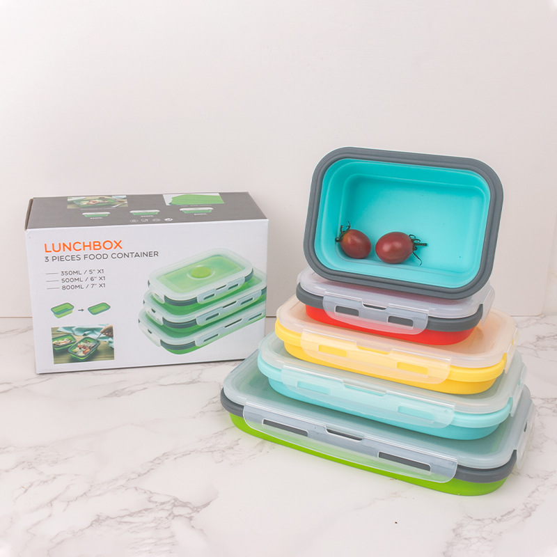 Collapsible Silicone Food Storage Containers with Lids – 4-Piece Stackable Lunch Box Set for Meal Prep & Travel