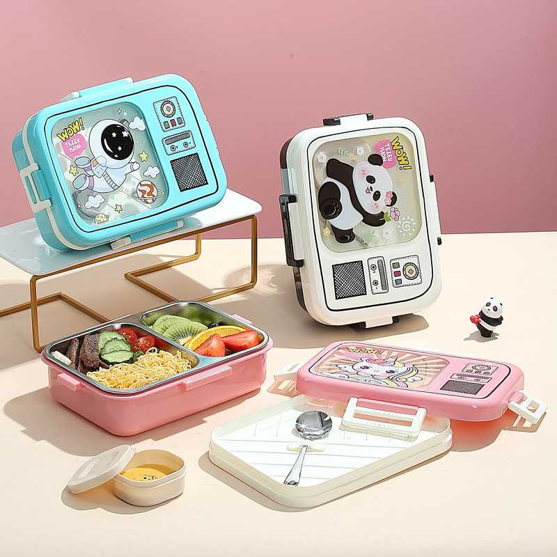 Kids Bento Box & Water Bottle Set – Cartoon Lunch Container with Spoon and Leakproof Cup