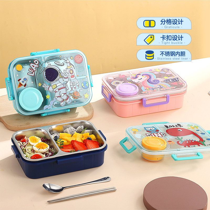 Kids Bento Box & Water Bottle Set – Cartoon Lunch Container with Spoon and Leakproof Cup