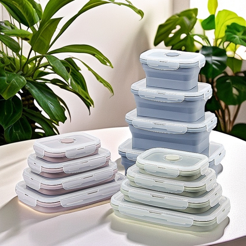 4-Pack Collapsible Silicone Food Containers – Leakproof BPA-Free Meal Prep Lunch Box Set