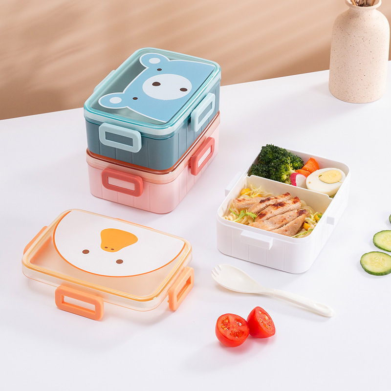 Kids Cartoon Lunch Box – 3-Compartment BPA-Free Bento Box with Spoon & Fork