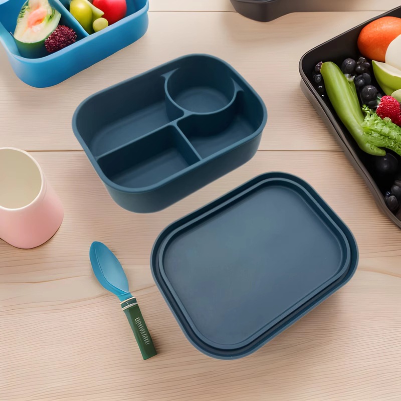Multi-Compartment Silicone Bento Lunch Box with Leak-Proof Lid – Microwave & Dishwasher Safe