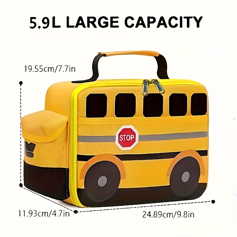 Kids Insulated Lunch Bag – Cartoon Bus Design Cooler Tote for School & Snacks