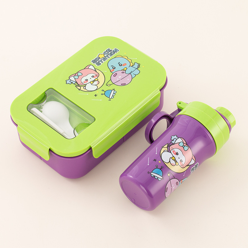 Kids Bento Box & Water Bottle Set – Cartoon Lunch Container with Spoon and Leakproof Cup