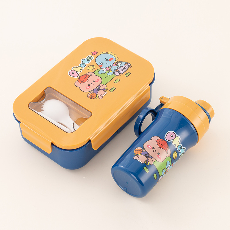 Kids Bento Box & Water Bottle Set – Cartoon Lunch Container with Spoon and Leakproof Cup