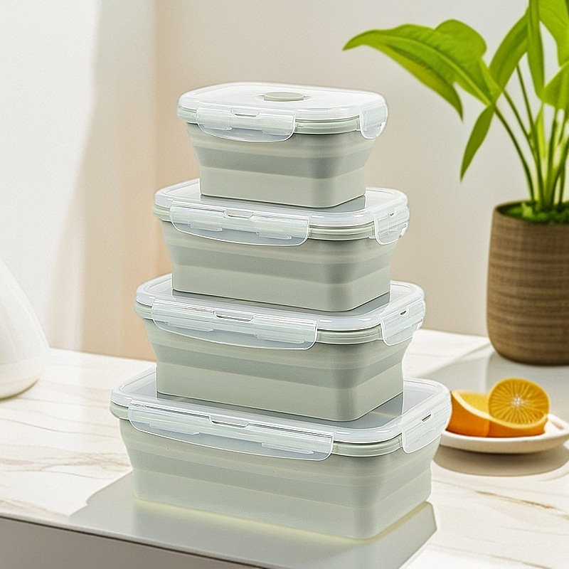 4-Pack Collapsible Silicone Food Containers – Leakproof BPA-Free Meal Prep Lunch Box Set