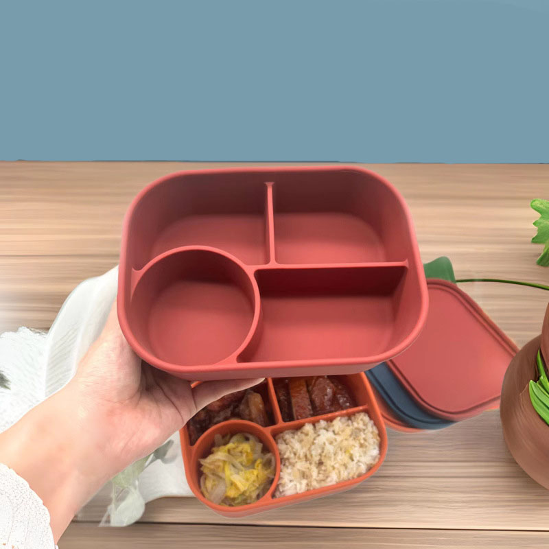 Multi-Compartment Silicone Bento Lunch Box with Leak-Proof Lid – Microwave & Dishwasher Safe