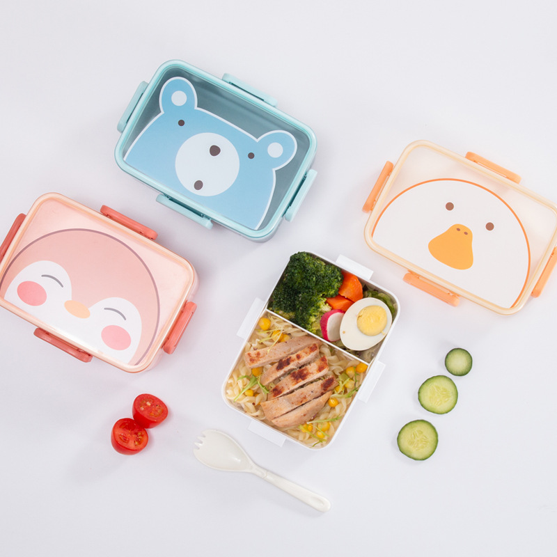 Kids Cartoon Lunch Box – 3-Compartment BPA-Free Bento Box with Spoon & Fork