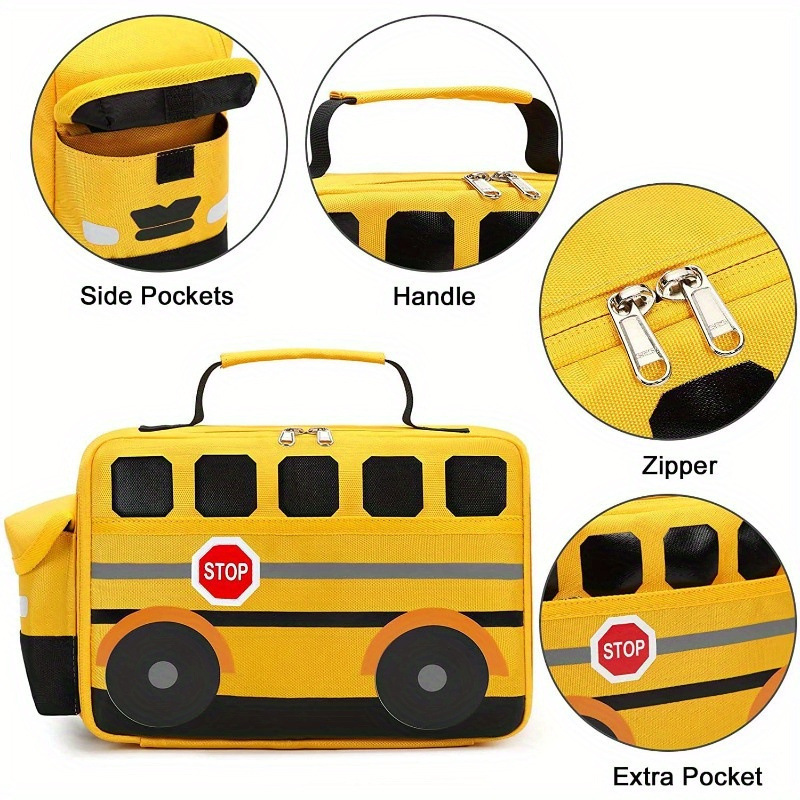 Kids Insulated Lunch Bag – Cartoon Bus Design Cooler Tote for School & Snacks