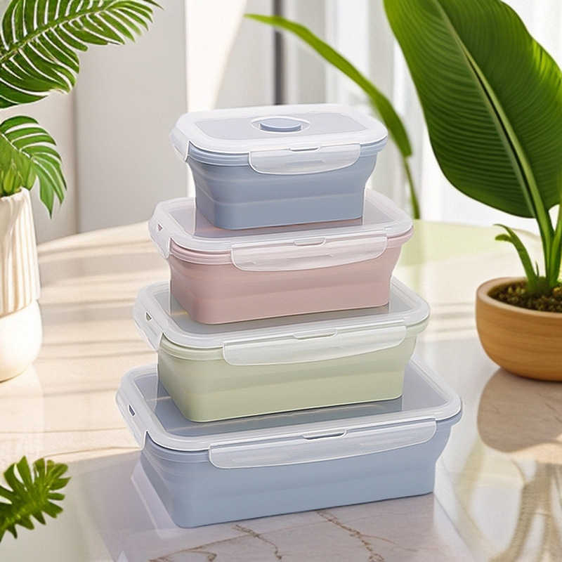 4-Pack Collapsible Silicone Food Containers – Leakproof BPA-Free Meal Prep Lunch Box Set