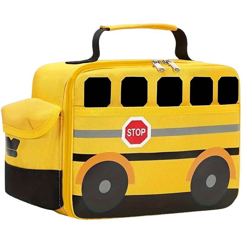 Kids Insulated Lunch Bag – Cartoon Bus Design Cooler Tote for School & Snacks