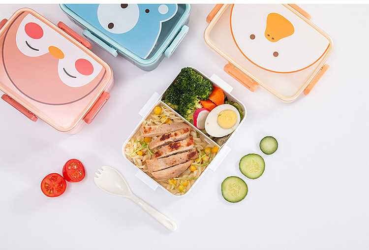 Kids Cartoon Lunch Box – 3-Compartment BPA-Free Bento Box with Spoon & Fork