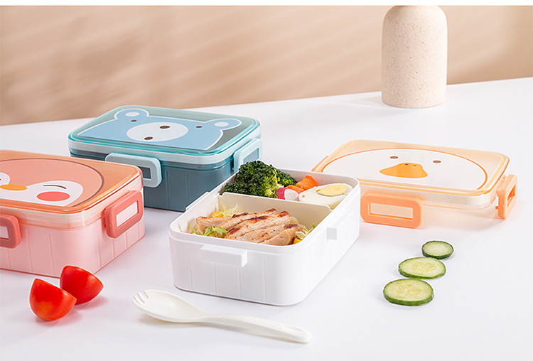 Kids Cartoon Lunch Box – 3-Compartment BPA-Free Bento Box with Spoon & Fork