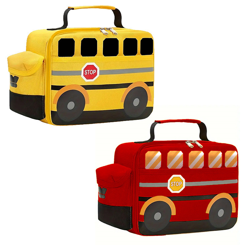 Kids Insulated Lunch Bag – Cartoon Bus Design Cooler Tote for School & Snacks