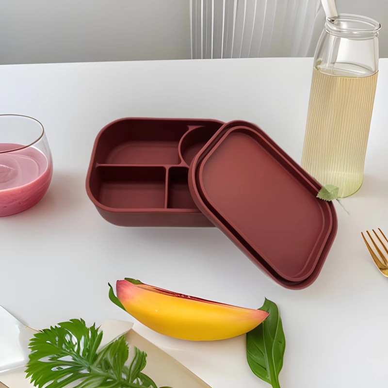 Multi-Compartment Silicone Bento Lunch Box with Leak-Proof Lid – Microwave & Dishwasher Safe