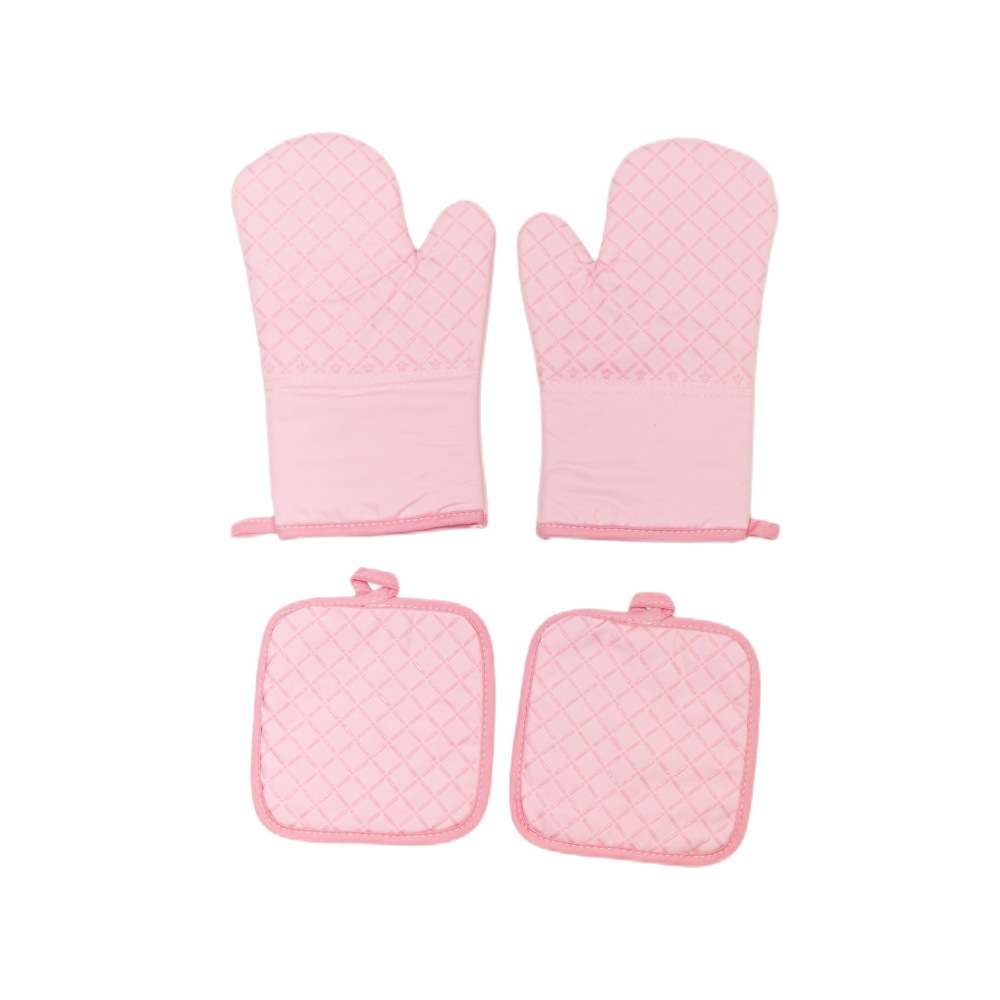 Heat Resistant Oven Mitts and Pot Holders Set – Quilted Cotton Kitchen Gloves, Black 4-Piece Set