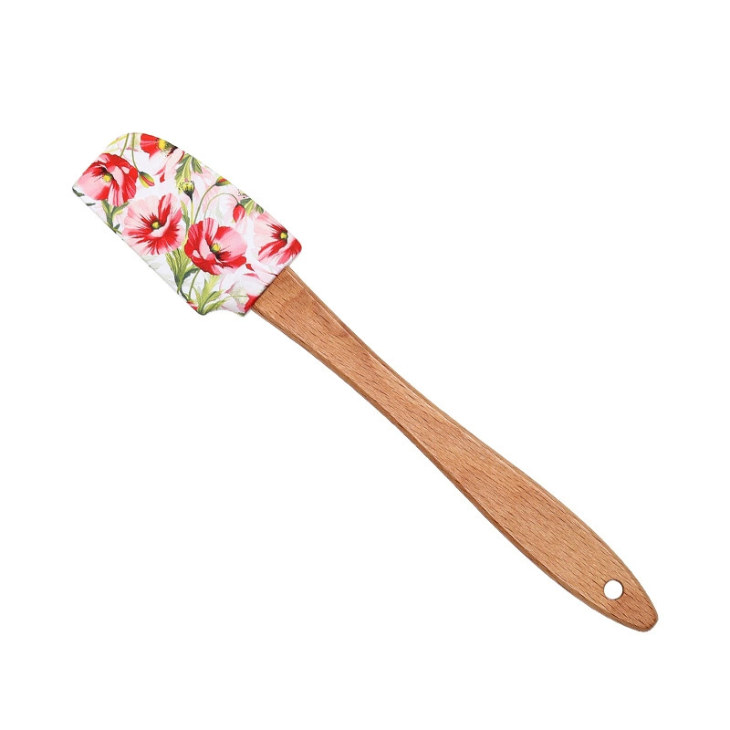 Valentine Silicone Spatula Set – Love Themed Baking Utensils with Wooden Handles