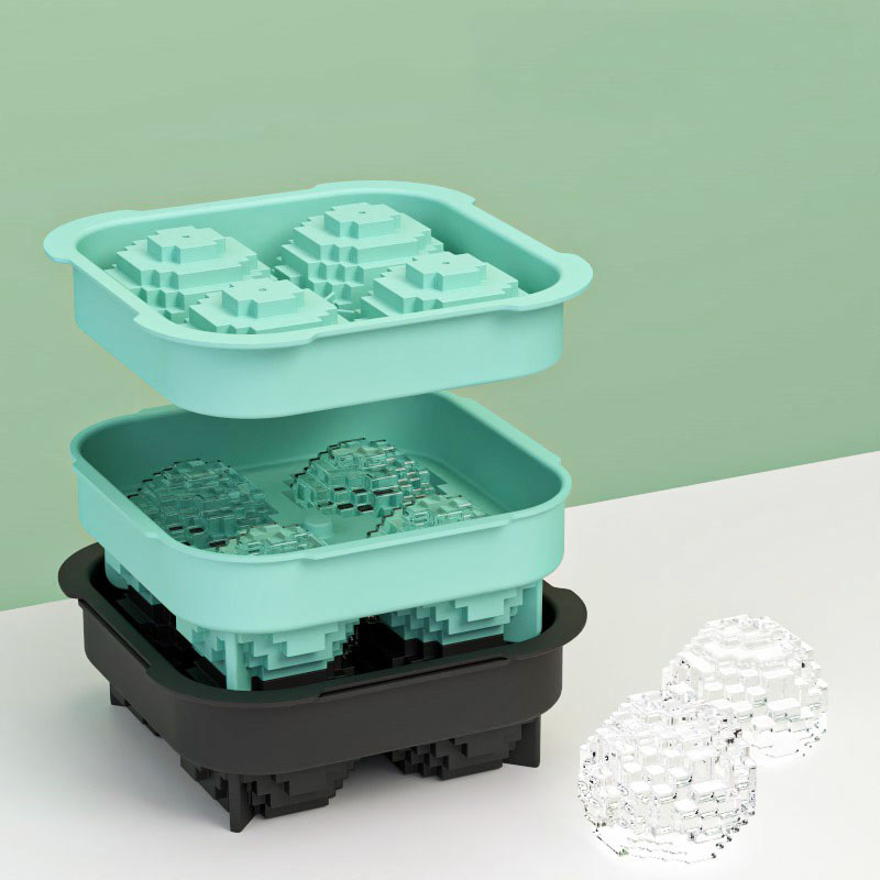 3D Geometric Ice Cube Mold – Stackable Silicone Tray for Creative Ice Making (Set of 4)