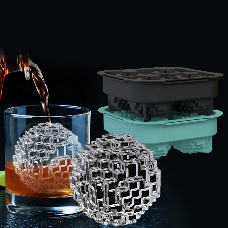 3D Pixel Ice Ball Mold – Silicone Geometric Sphere Ice Maker with Lid, 2-Cavity