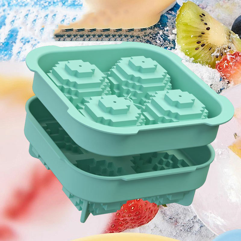 3D Pixel Ice Ball Mold – Silicone Geometric Sphere Ice Maker with Lid, 2-Cavity