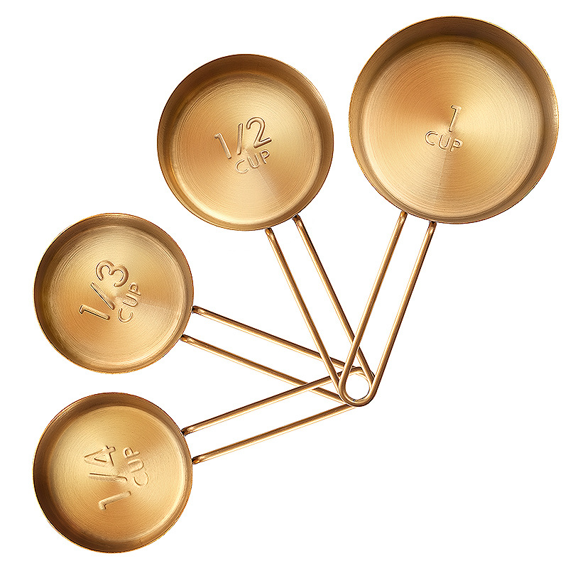 4-Piece Gold Stainless Steel Measuring Cups Set – 1/4 to 1 Cup Baking Measurement Tools