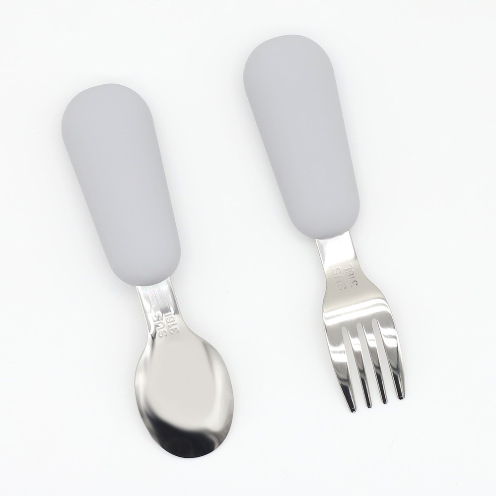 Baby Stainless Steel Spoon and Fork Set – Toddler Feeding Utensils with Non-Slip Silicone Handle