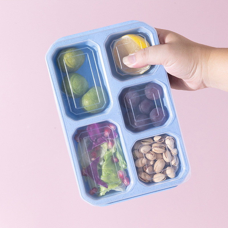3-Compartment Snack Storage Container – Stackable Plastic Bento Lunch Box Set with Lids