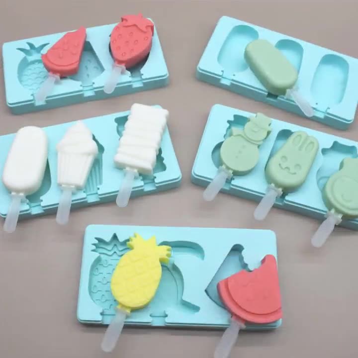 Silicone Ice Cream Mold Set – Reusable DIY Popsicle Maker Trays with Fun Cartoon Shapes