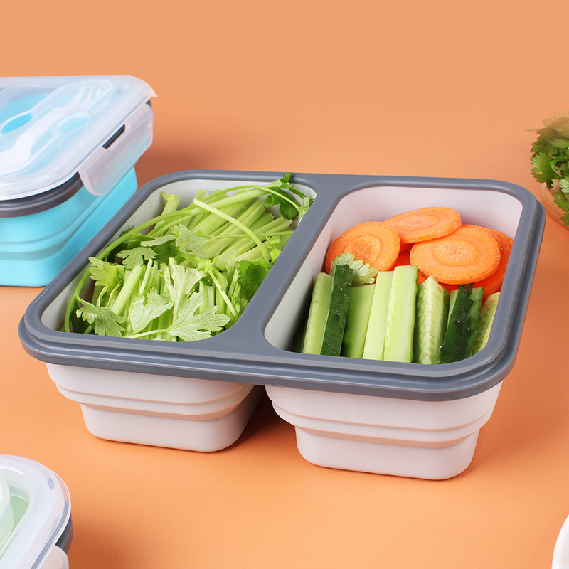 Collapsible Silicone Lunch Box – 3-Compartment Bento Food Container with Lid & Utensils