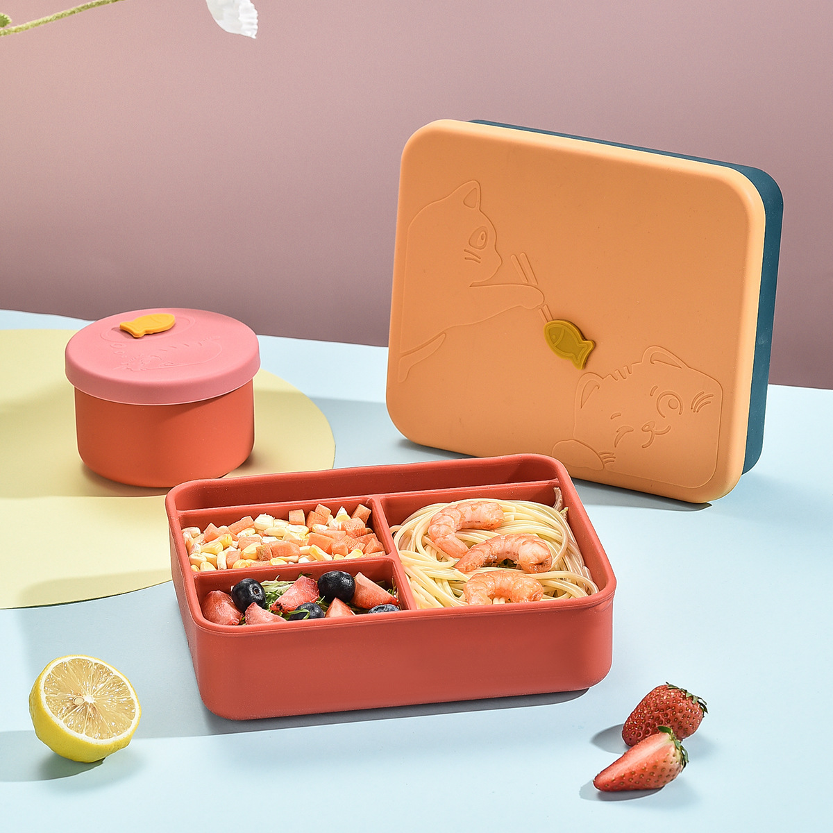 Silicone Bento Lunch Box – Leakproof, Microwave Safe Divided Food Container for Kids and Adults