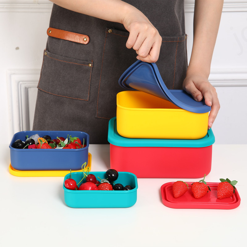 4-Piece Colorful Silicone Food Storage Container Set – Leakproof & Stackable Lunch Boxes