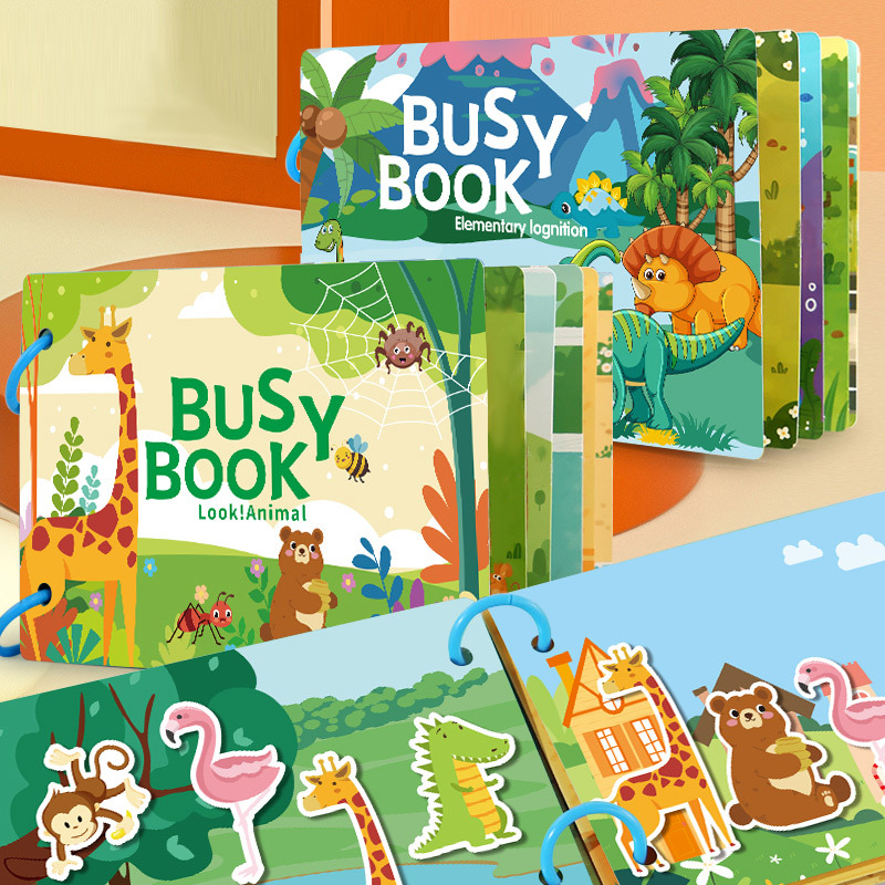 Busy Book for Toddlers – Montessori Learning Binder with Alphabet, Math, Animal & Cognitive Activities (4 Themes)