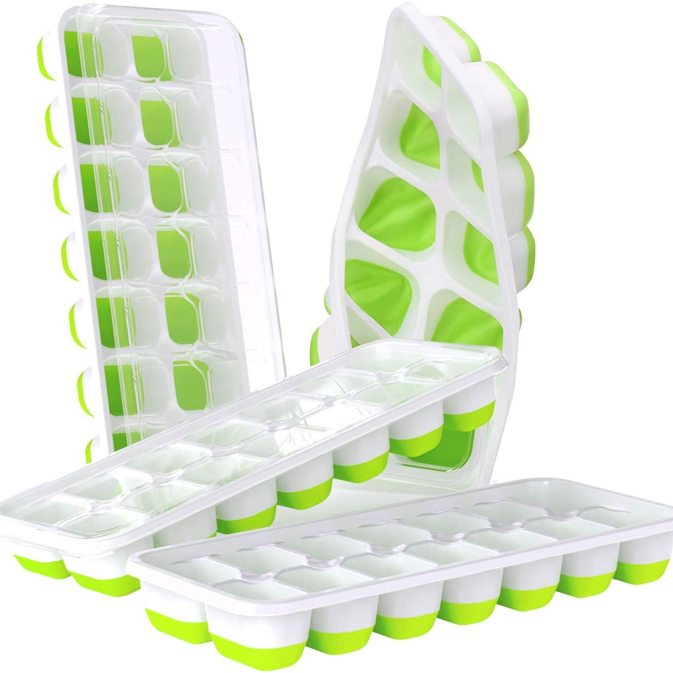 Silicone Bottom Ice Cube Trays with Lids – Easy Release Stackable Ice Mold Set for Freezer, Baby Food, and Drinks