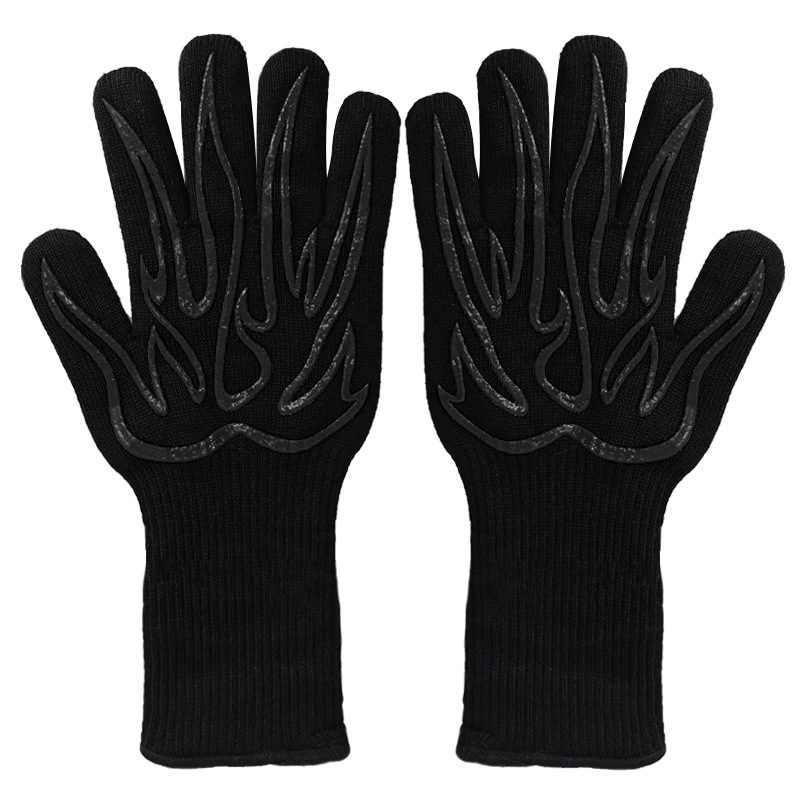 Extreme Heat Resistant BBQ Gloves – Flame Pattern Grill Gloves, 1472°F Safe, Non-Slip, One Size