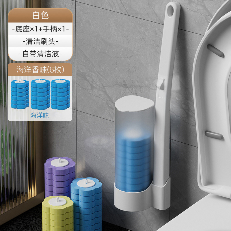 Disposable Toilet Brush with Refill Cleaning Tablets – Long Handle Toilet Scrubber and Holder Set