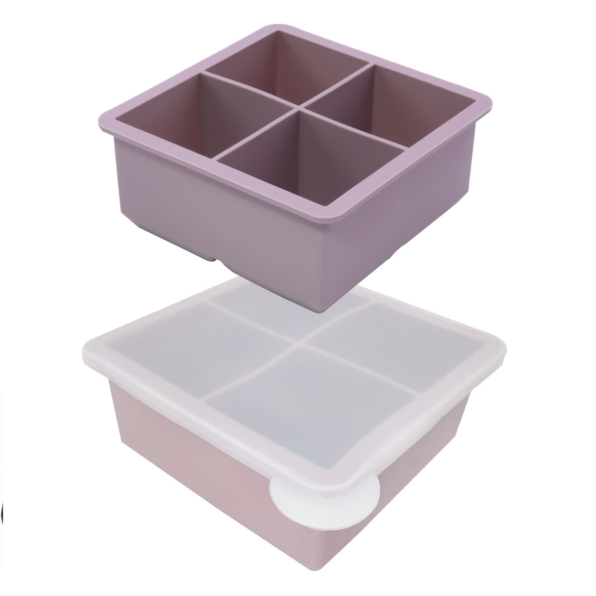 Large Silicone Ice Cube Tray with Lid – 4 Big Square Grids for Whiskey, Cocktails, and Freezer Use